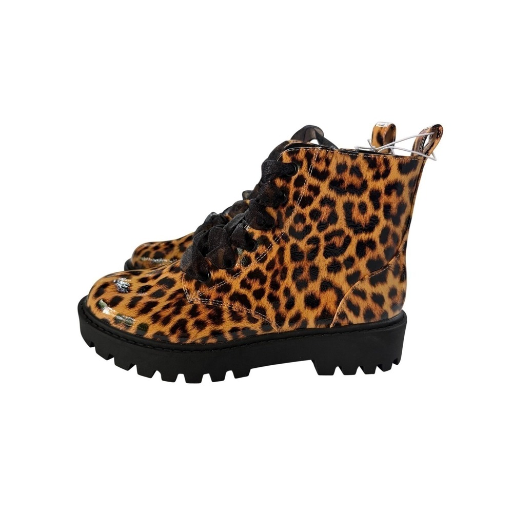 Art Class Kayden Leopard Print Combat Boots Tan Black Lug Sole Kids Size 13